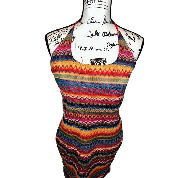 Shein Curve Vcay Halter Rainbow Woven Summer Dress Woman's Size 0XL‎ - Picture 2 of 10